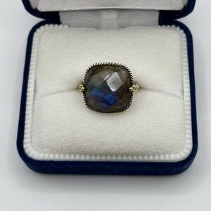 Sterling Silver Ring with Labradorite Stone and Gold Accents Size 5